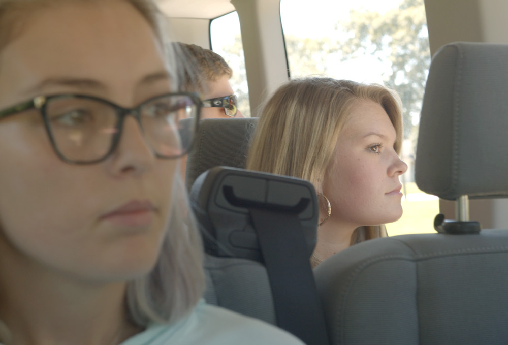 Katie Babb (foreground) and Amber Knight during their van tour of the Una, Saxon and Arcadia neighborhoods.