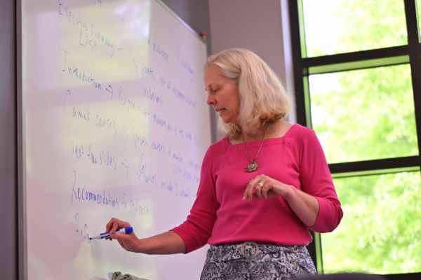 Teacher writing on whiteboard