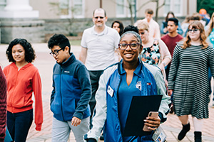 Student ambassador leading tour group